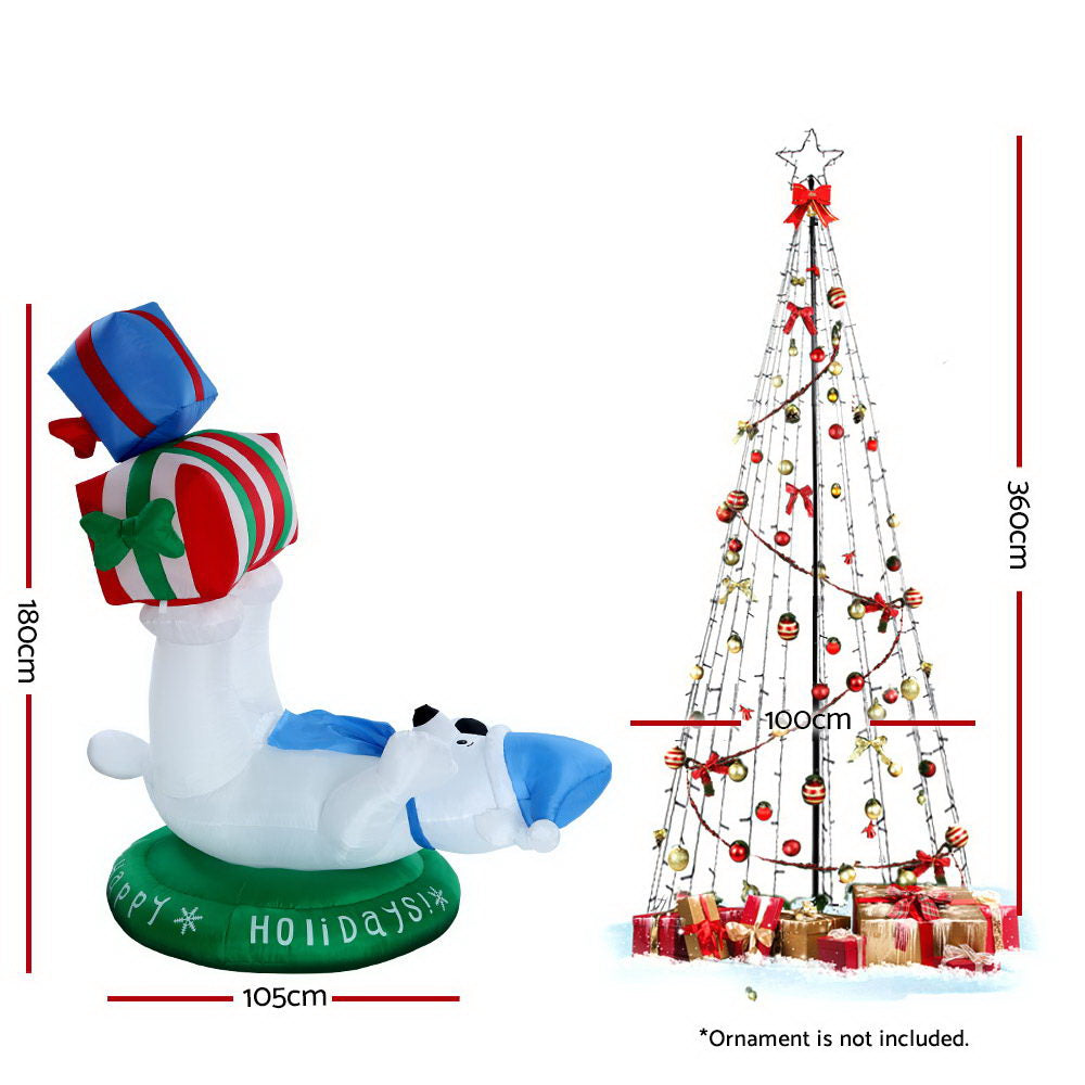 Jingle Jollys 3.6M LED Christmas Tree Inflatable Set Lights Xmas Optic Fibre Decor