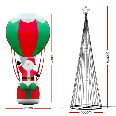 Jingle Jollys 5M LED Christmas Tree Lights LED 750pc Xmas Fibre Optic Inflatable Set