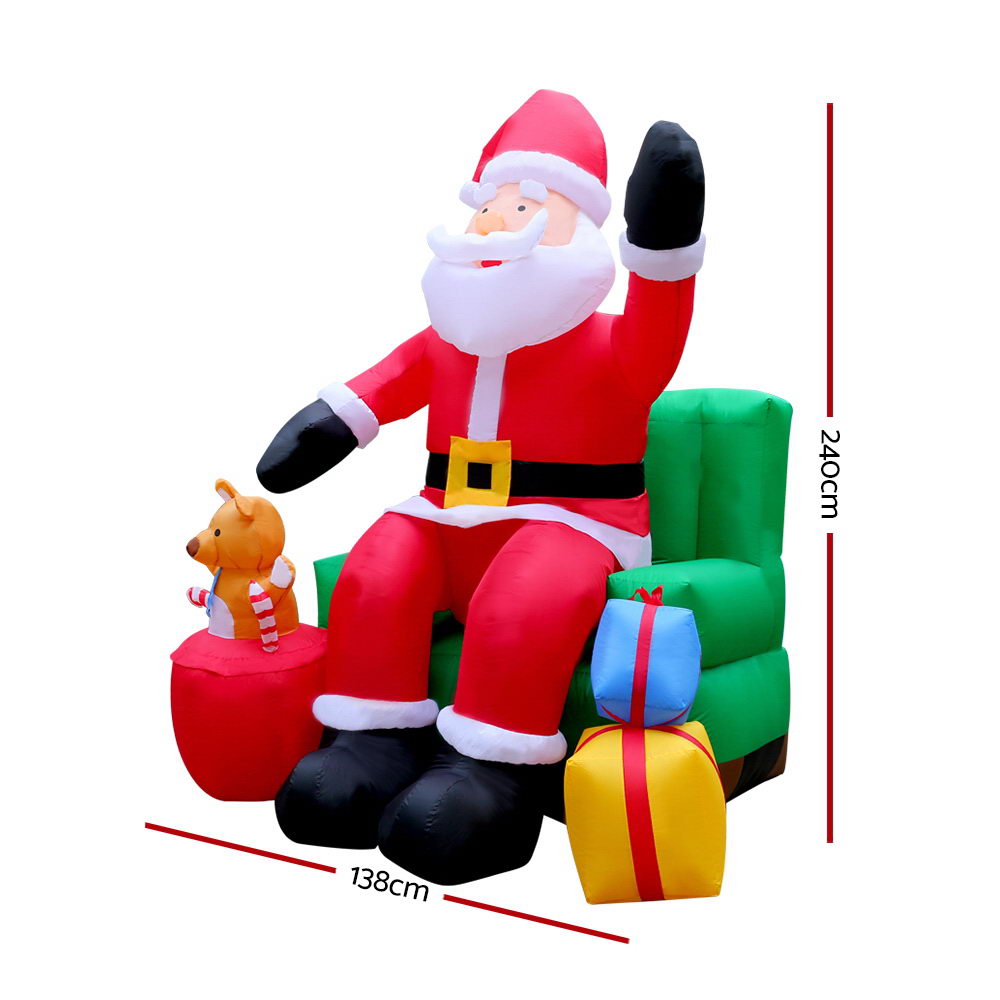Jingle Jollys Inflatable Christmas Santa Decoration 2.4m Lights Xmas Airblown