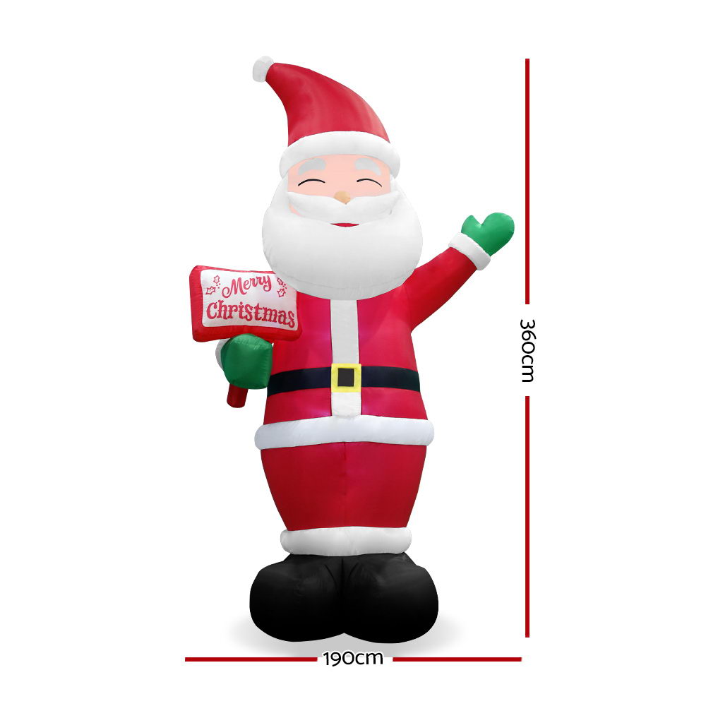 Jingle Jollys 3.6M Christmas Inflatable Greeting Santa Xmas Decor LED Airpower