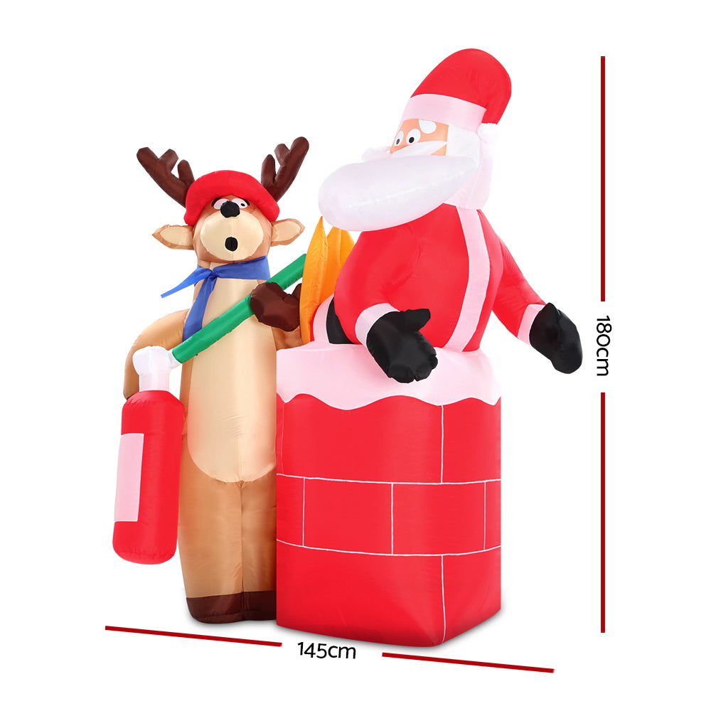 Jingle Jollys 1.8M Christmas Inflatable Santa on Fire with Reindeer Xmas Decor LED