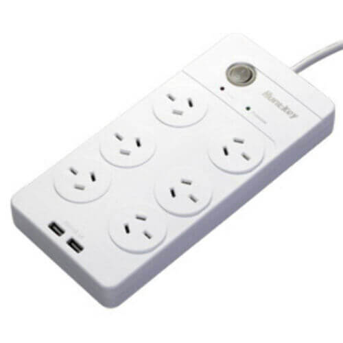 Huntkey 6 Outlet Surge Protected Powerboard with Dual USB Charging Ports