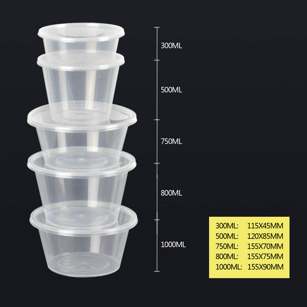 100 Pcs 300ml Take Away Food Platstic Containers Boxes Base and Lids Bulk Pack