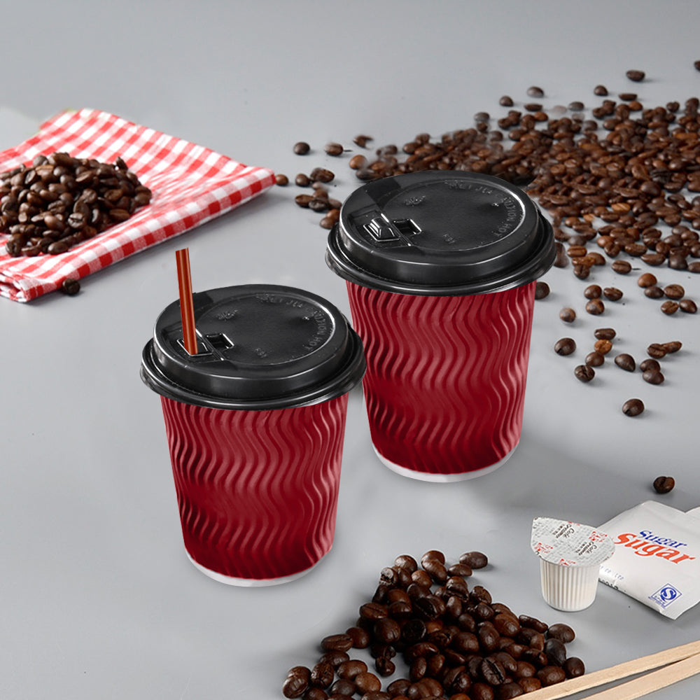 500 Pcs 8oz Disposable Takeaway Coffee Paper Cups Triple Wall Take Away w Lids