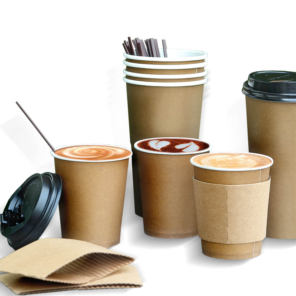 100 Pcs 12oz Disposable Takeaway Coffee Paper Cups Triple Wall Take Away Lids