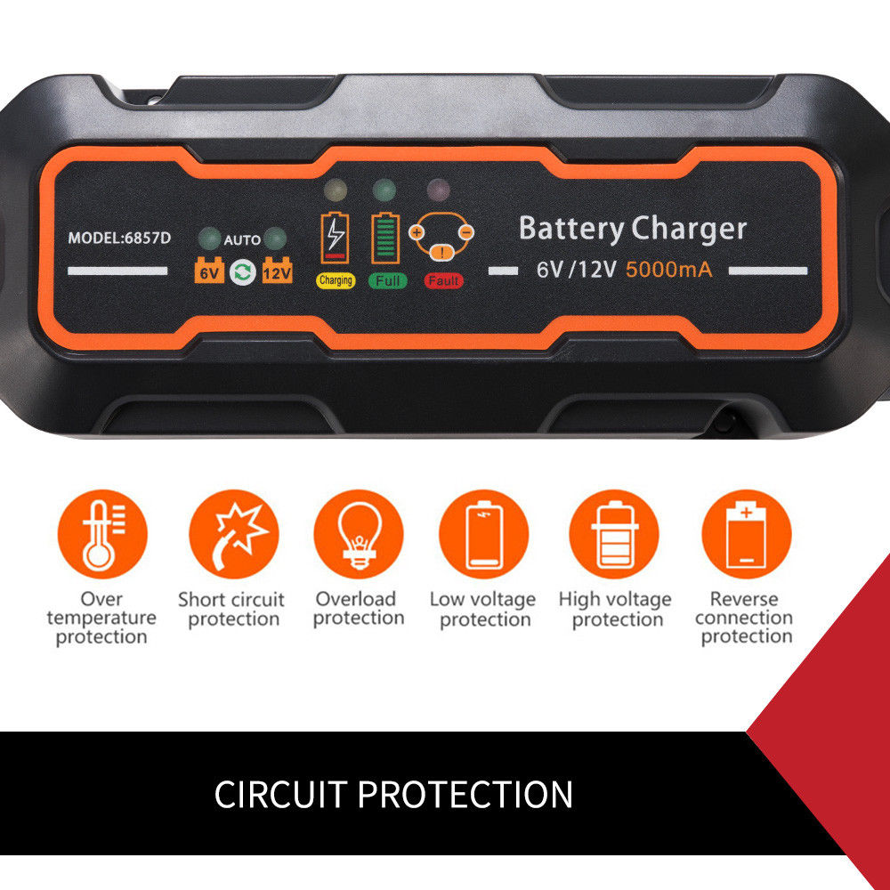 Smart Battery Charger 5A 6V/12V Automatic SLA Car Boat Tractor Motorcycle Truck