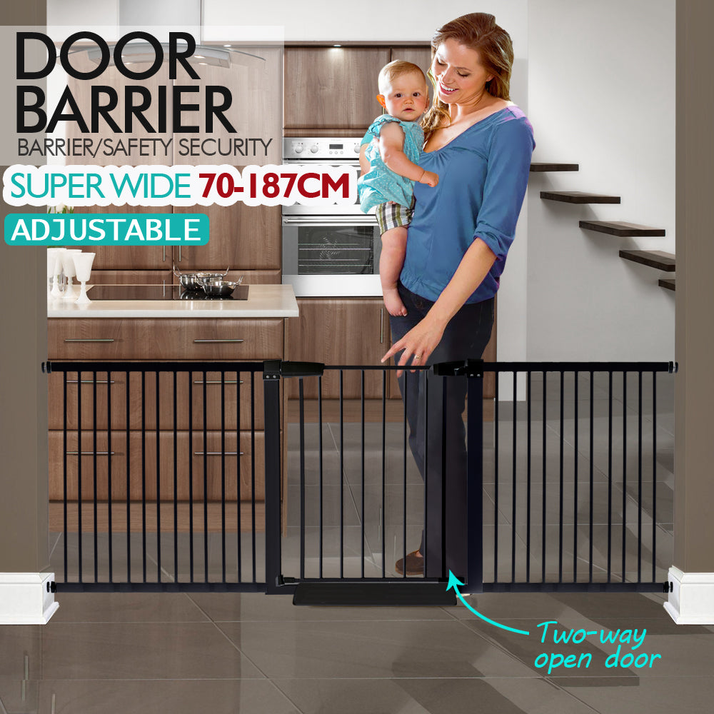 70-187cm Adjustable Wide Baby Kids Pet Safety Security Gate Stair Barrier Doors