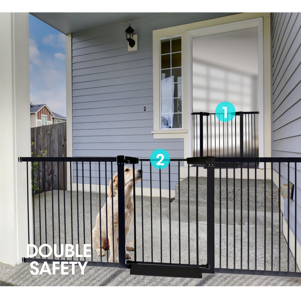 70-187cm Adjustable Wide Baby Kids Pet Safety Security Gate Stair Barrier Doors