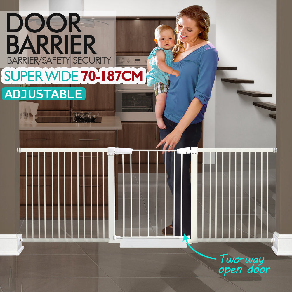 70-187cm Baby Kids Pet Safety Security Gate Wide Adjustable Stair Barrier Door
