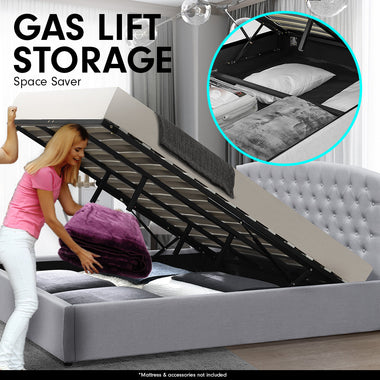King Size Fabric Gas Lift Storage Bed Frame w/ Headboard Light Grey