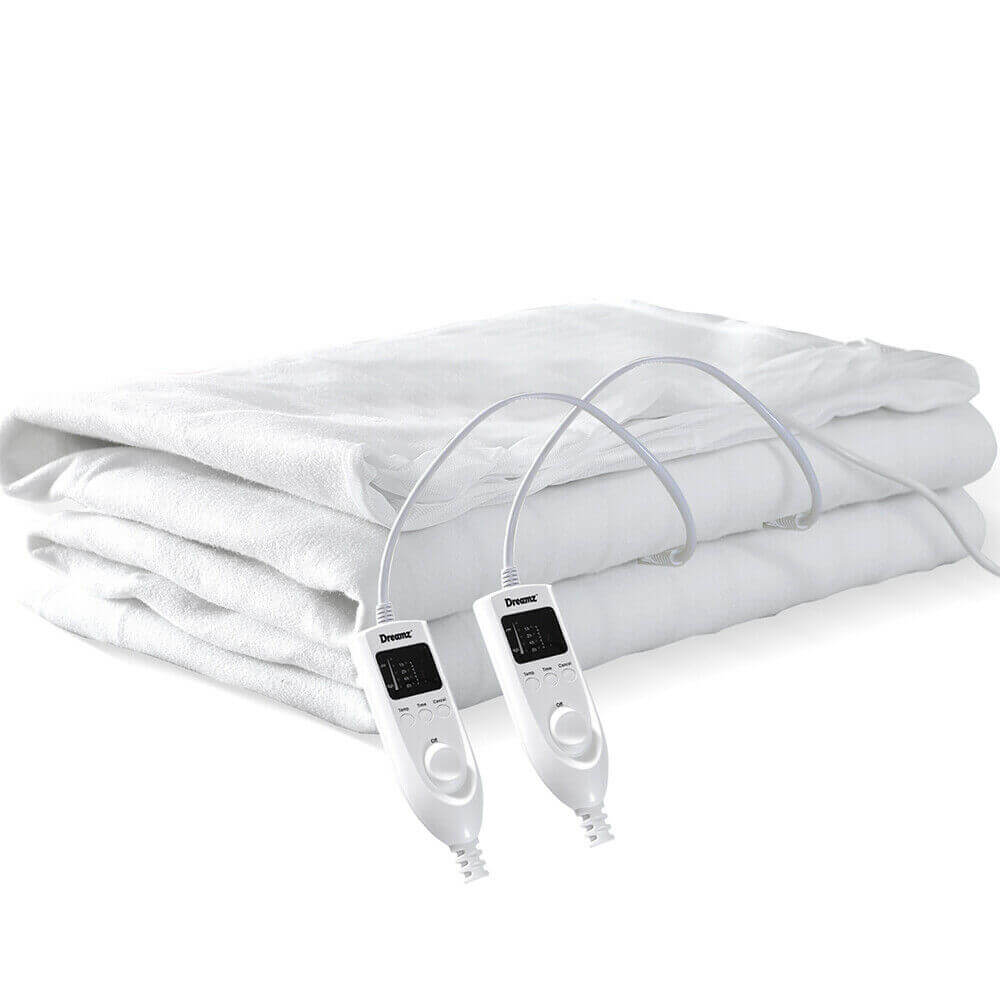 2x DreamZ 450 GSM Polyster Electric Blanket Heat Warm Winter Fitted Double Size