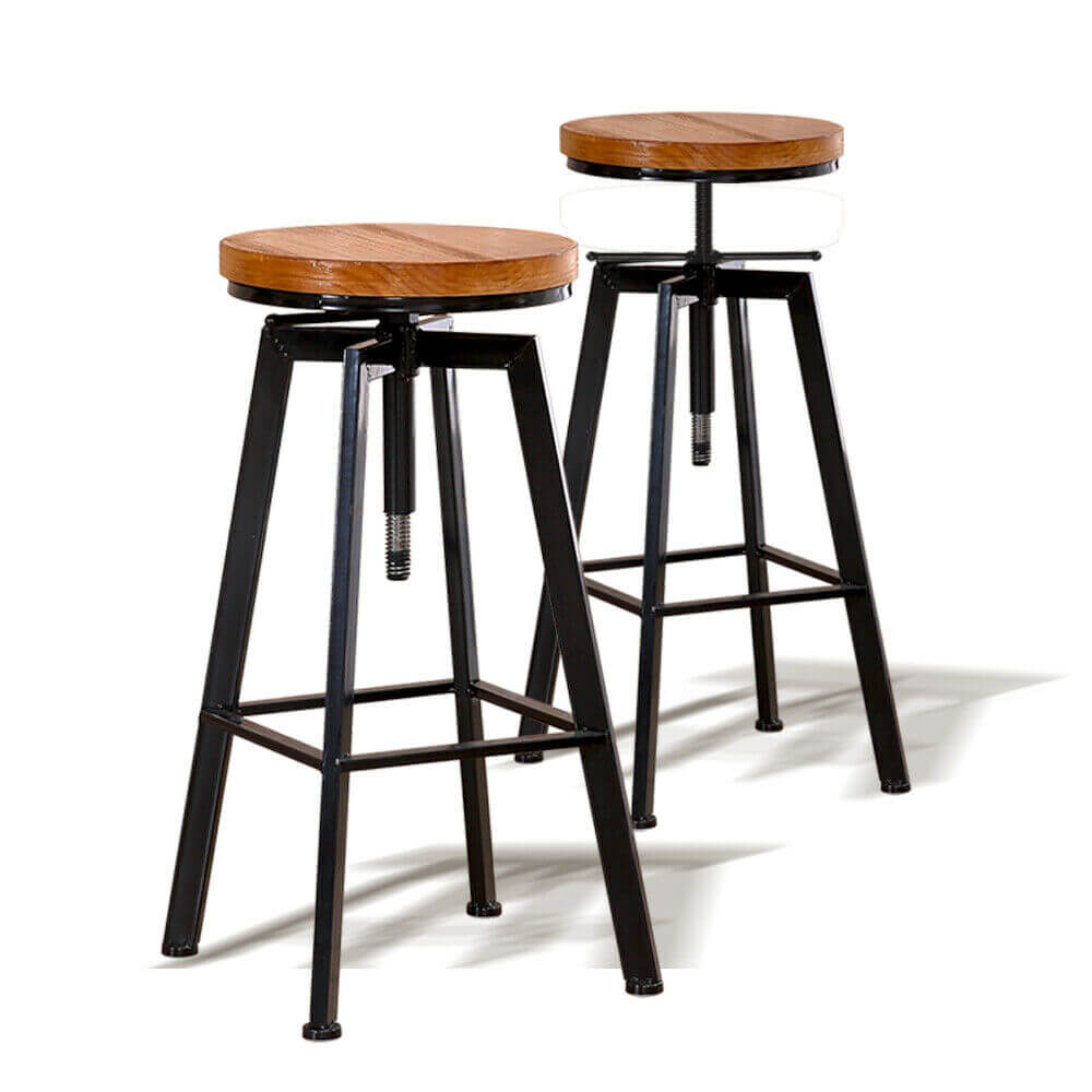 2x Levede Industrial Bar Stools Kitchen Stool Wooden Barstools Swivel Chiars