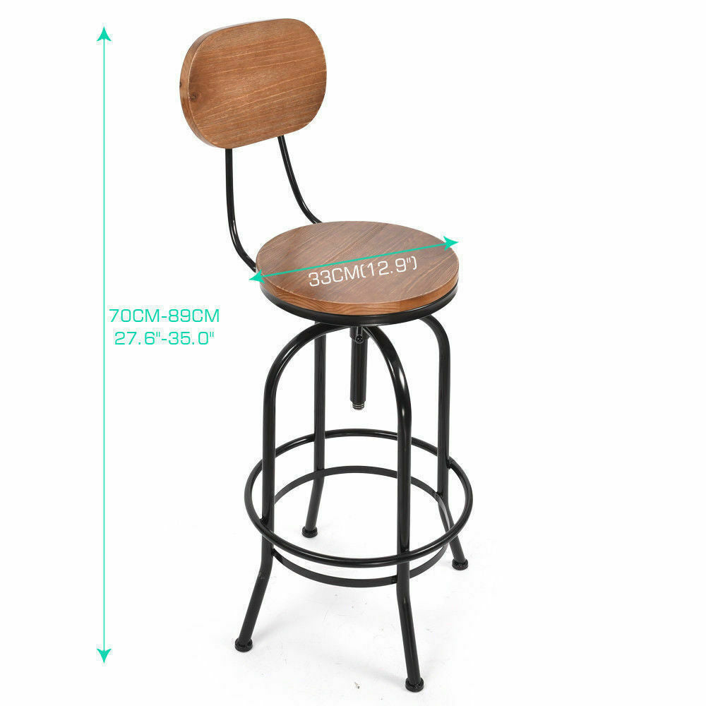 2x Levede Industrial Bar Stools Kitchen Stool Wooden Barstools Swivel Vintage