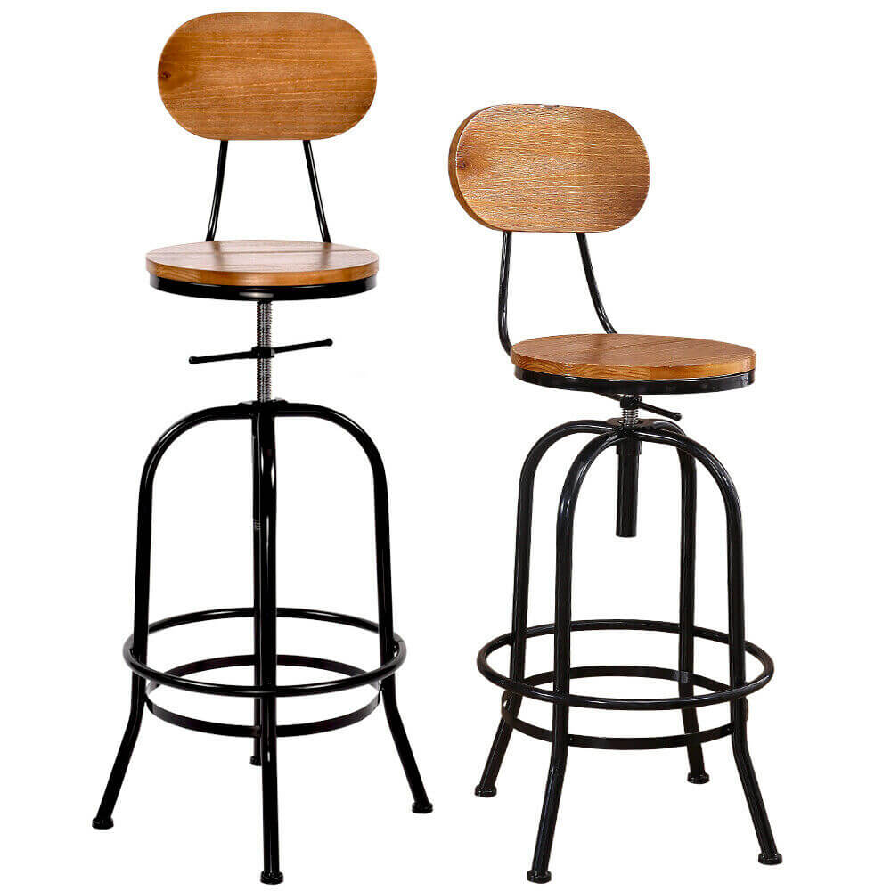 2x Levede Industrial Bar Stools Kitchen Stool Wooden Barstools Swivel Vintage