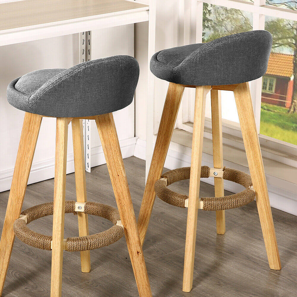 2x Levede Fabric Swivel Bar Stool Kitchen Stool Dining Chair Barstools Grey