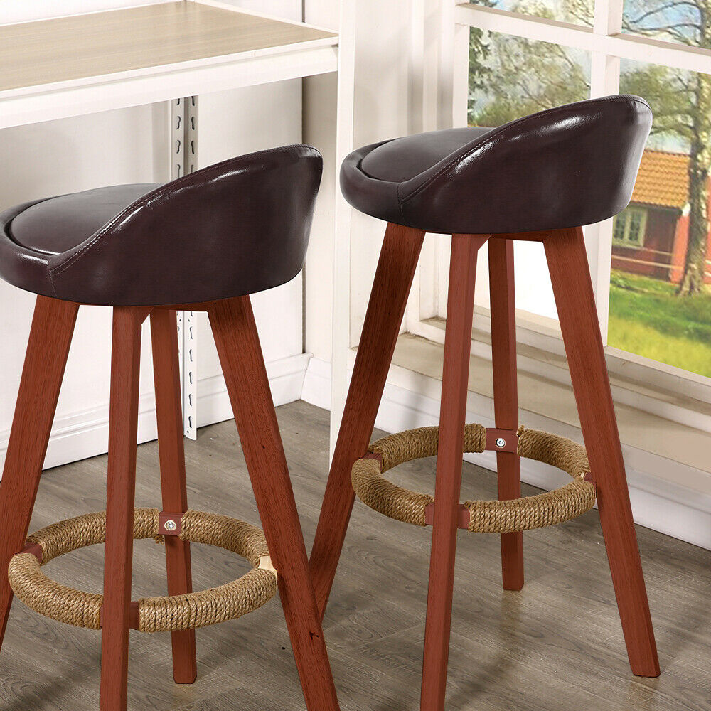 2x Levede Fabric Swivel Bar Stool Kitchen Stool Dining Chair Barstools Brown