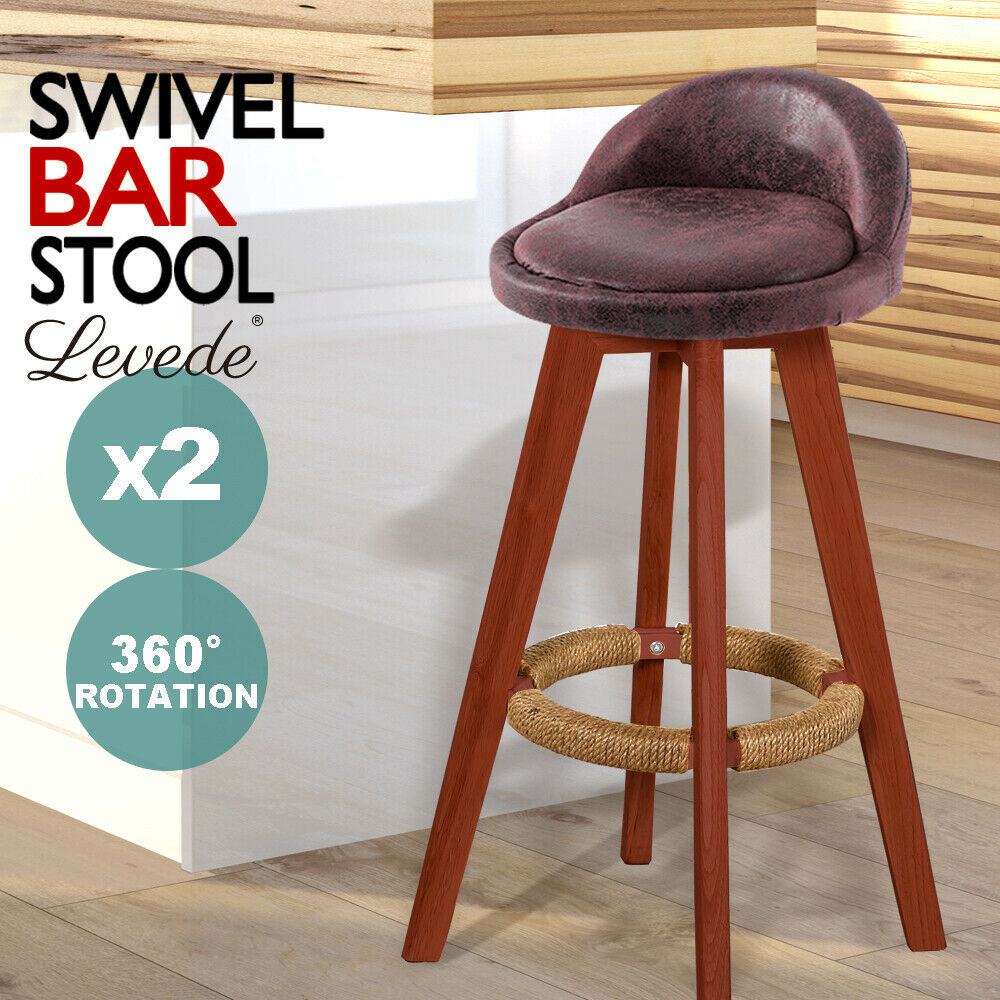 2x Levede Fabric Swivel Bar Stool Kitchen Stool Dining Chair Barstools Brown