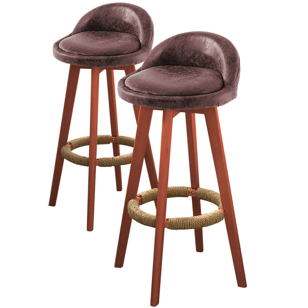 2x Levede Fabric Swivel Bar Stool Kitchen Stool Dining Chair Barstools Brown