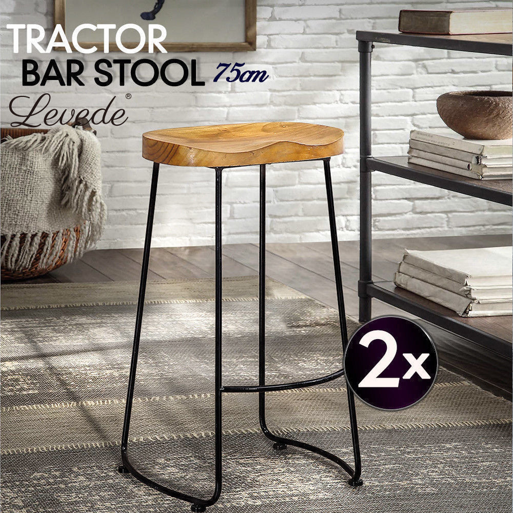 2x Levede Industrial Bar Stools Kitchen Stool Wooden Barstools Dining Chair