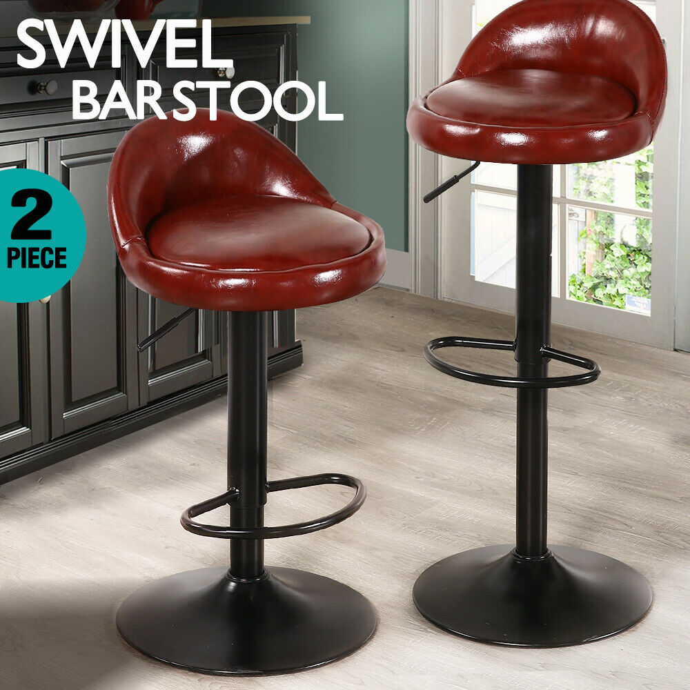 2x Levede Leather Swivel Bar Stools Barstool Kitchen Stool Gas Lift Dining Chair