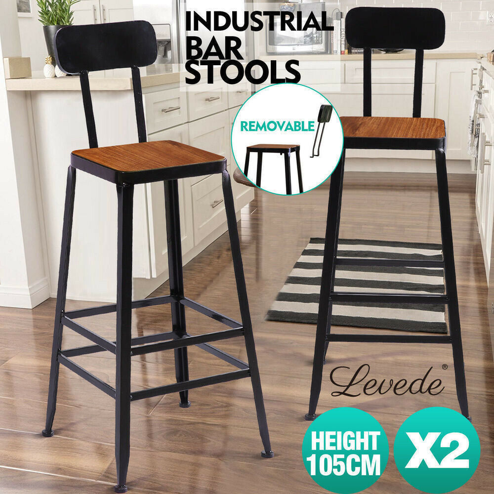 2x Levede Industrial Bar Stool Kitchen Stool Barstools Dining Chair High Back