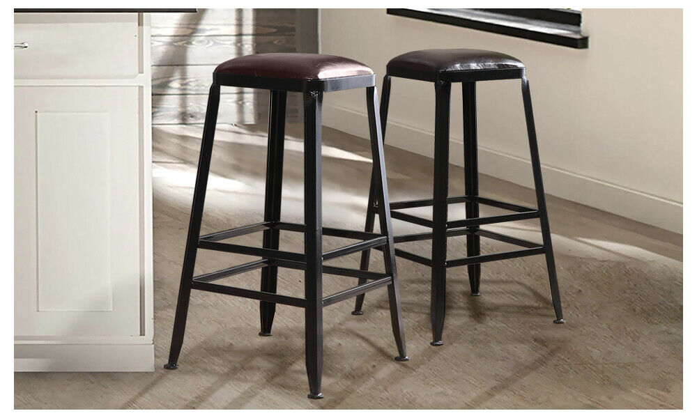 2x Levede Industrial Bar Stool Kitchen Stool Barstools Dining Chair Leather Seat