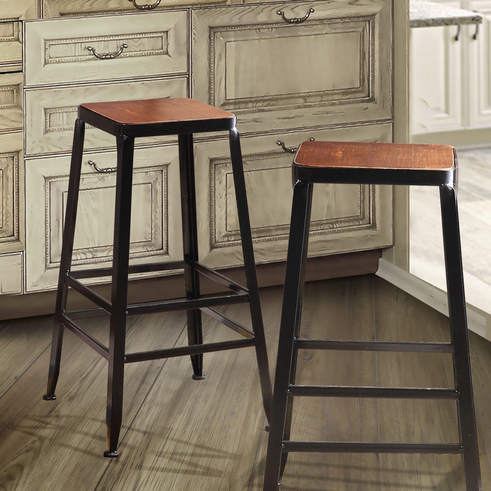 2x Levede Industrial Bar Stool Kitchen Stool Barstools Dining Chair Wood Seat