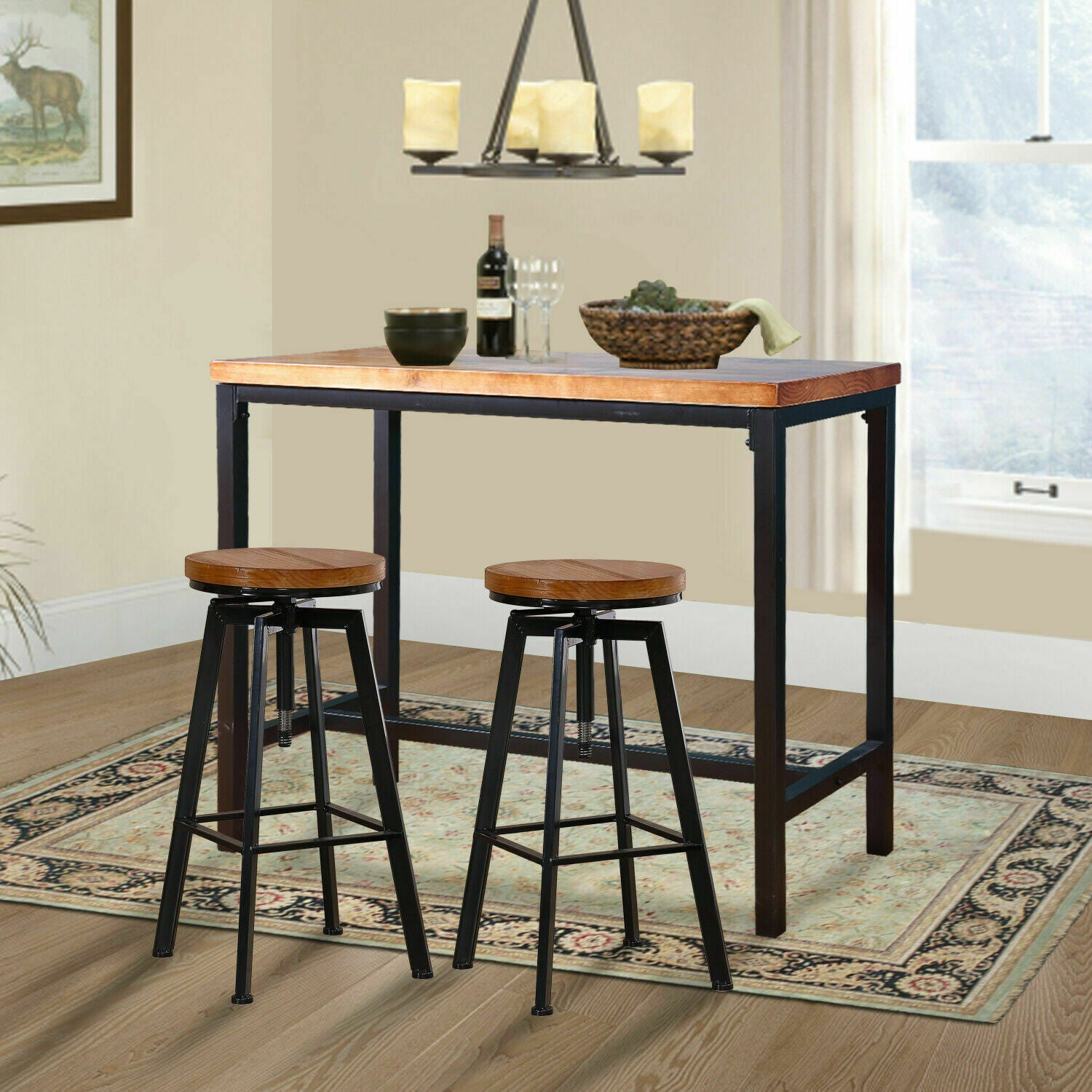 Levede 5pc Industrial Pub Table Bar Stools Wood Chair Set Home Kitchen Furniture