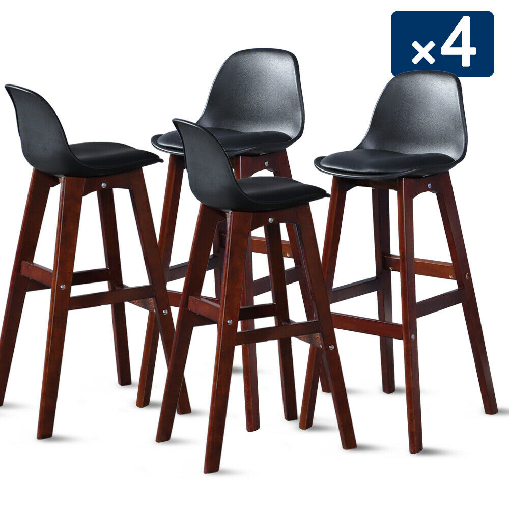 4x Levede Beech Wooden Bar Stool Kitchen Stool Dining Chair Barstools Black