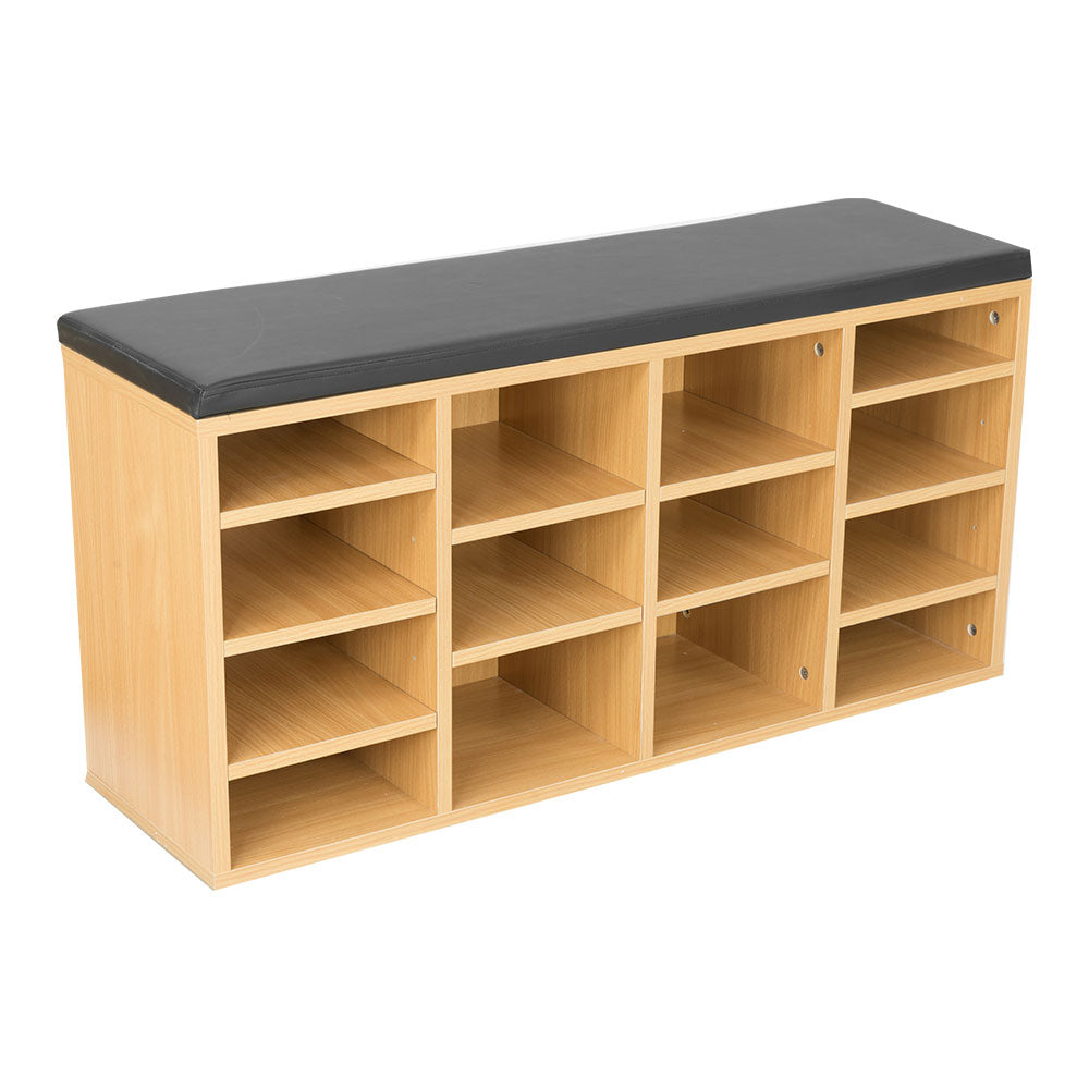 Wooden Shoe Rack Cabinet Organiser - 104 x 30 x 48 - Beech