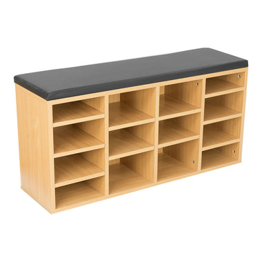 Wooden Shoe Rack Cabinet Organiser - 104 x 30 x 48 - Beech