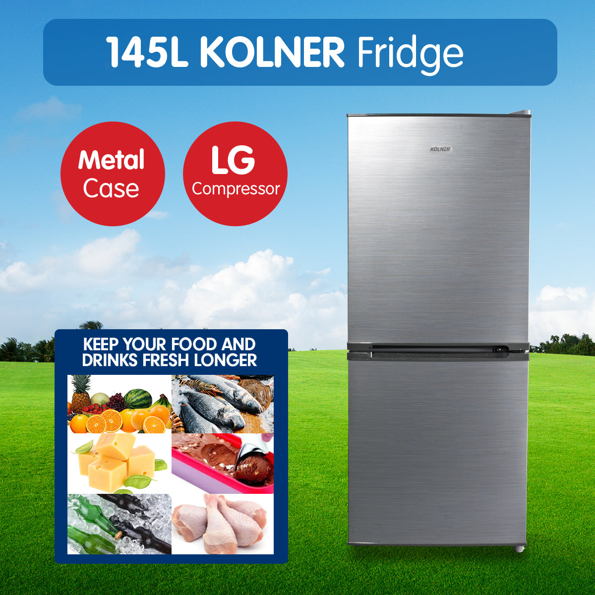 Kolner 145L Bar Fridge w/ LG Compressor Portable Cooler Freezer