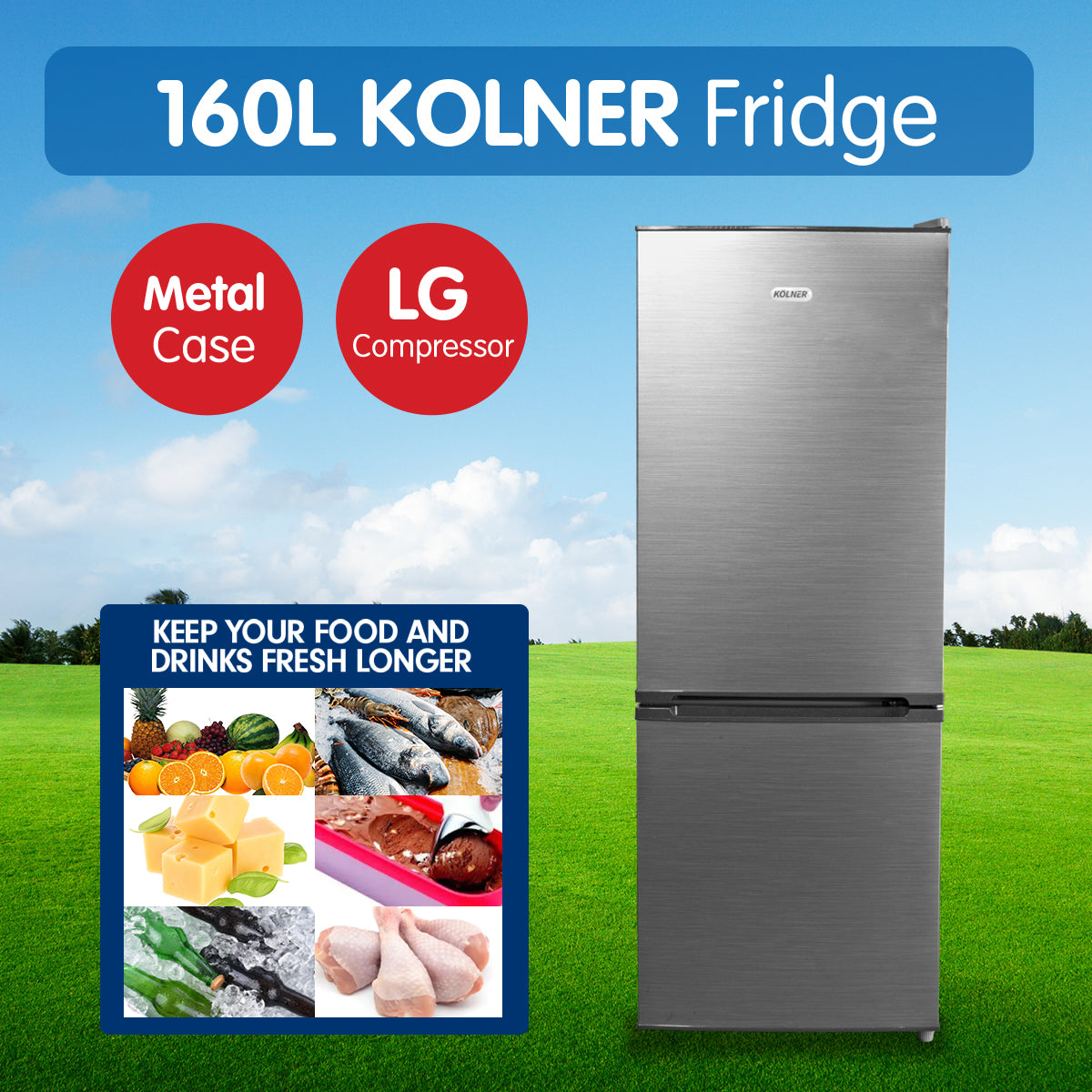 Kolner 160L Bar Fridge w/ LG Compressor Portable Cooler Freezer