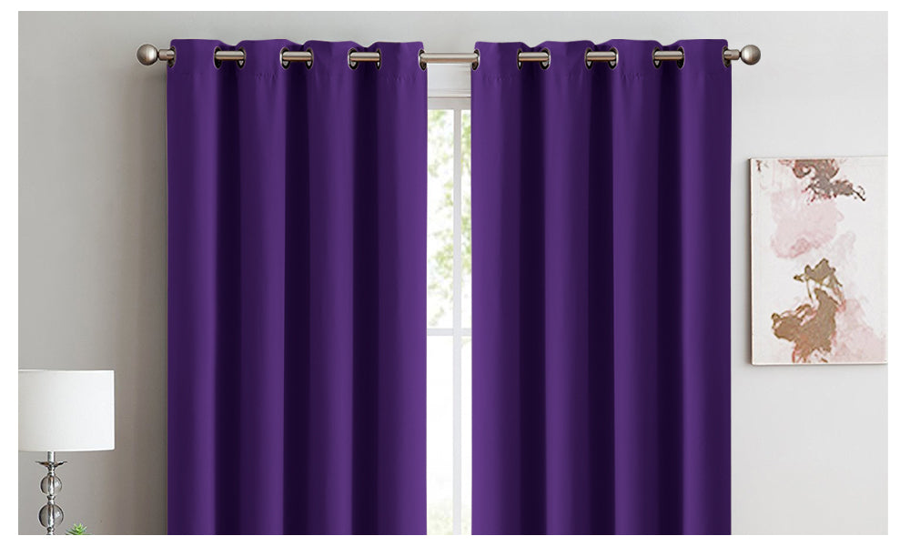 2x Blockout Curtains Panels 3 Layers Eyelet Room Darkening 300x230cm Purple