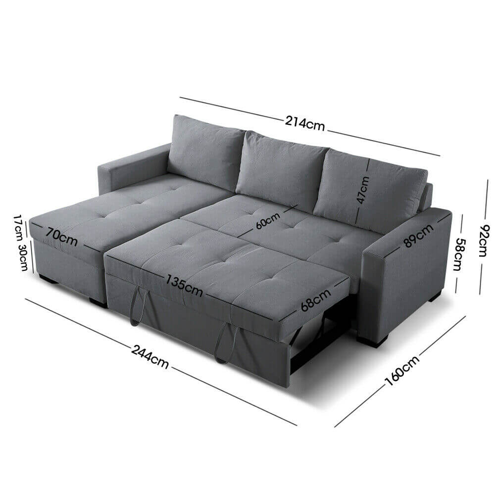 Levede 3 Seater Sofa Bed With Storage in Grey Colour