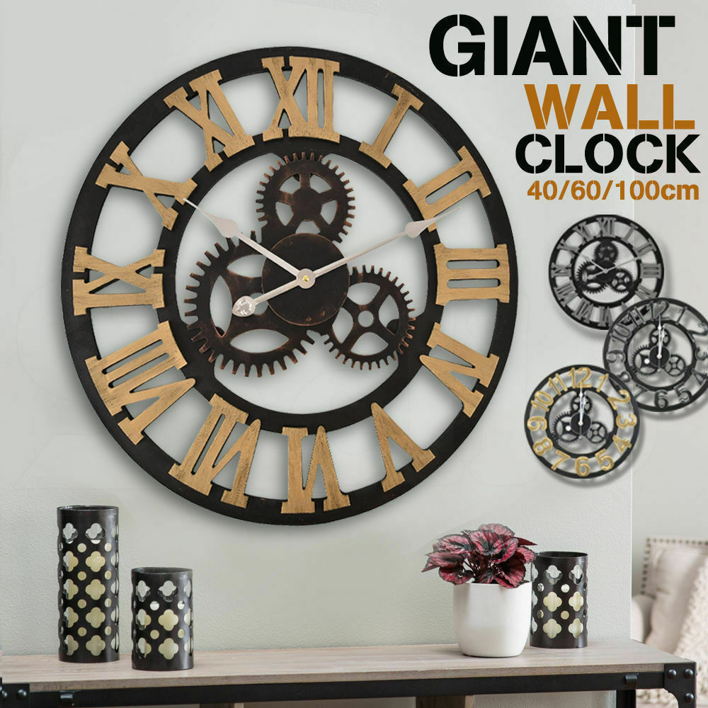 Chic Large Art Wall Clock Rustic Iron Metal Vintage Industrial luxury French