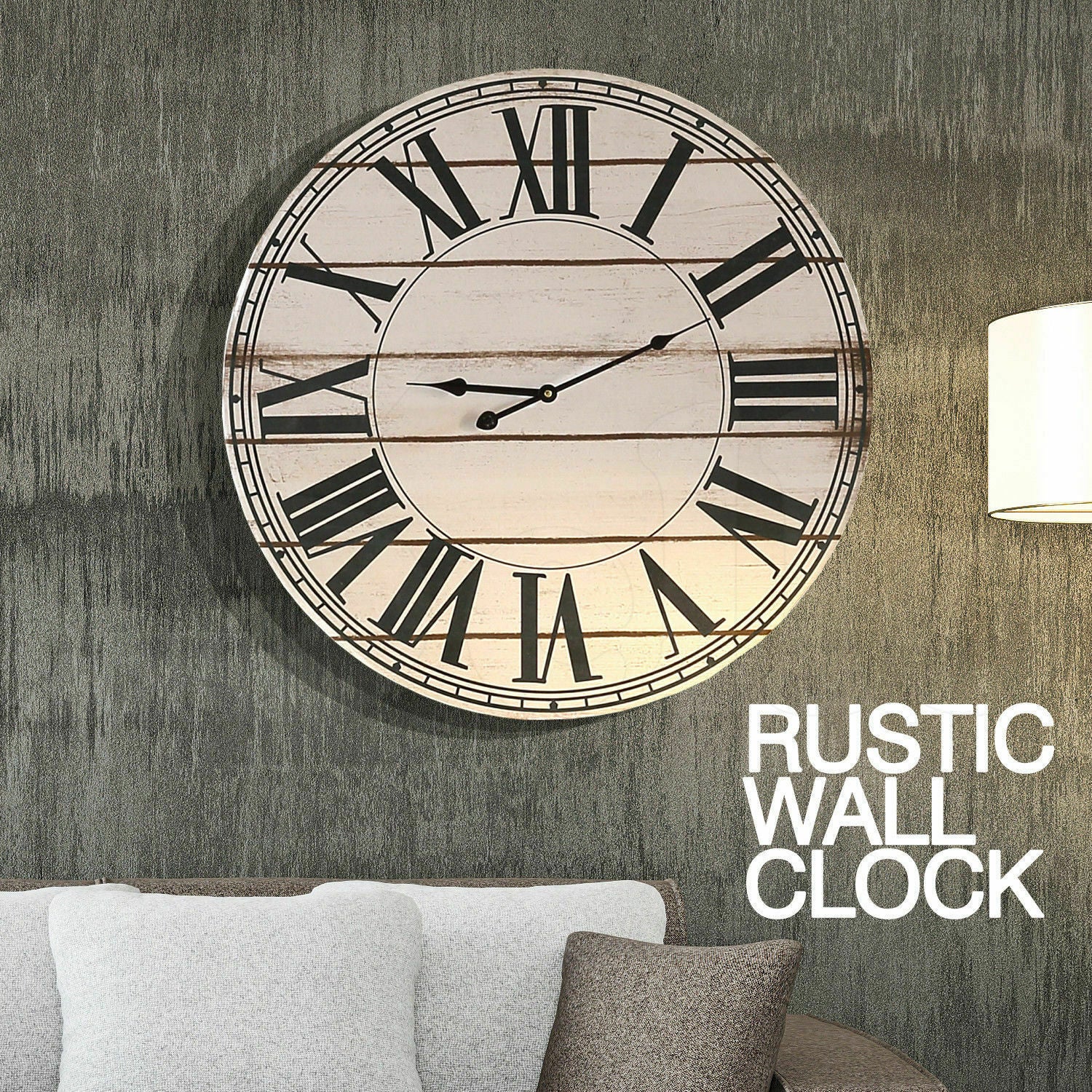 Large Retro Vintage Wall Clock Roman Numerals Giant Open Face Metal Wooden 60cm