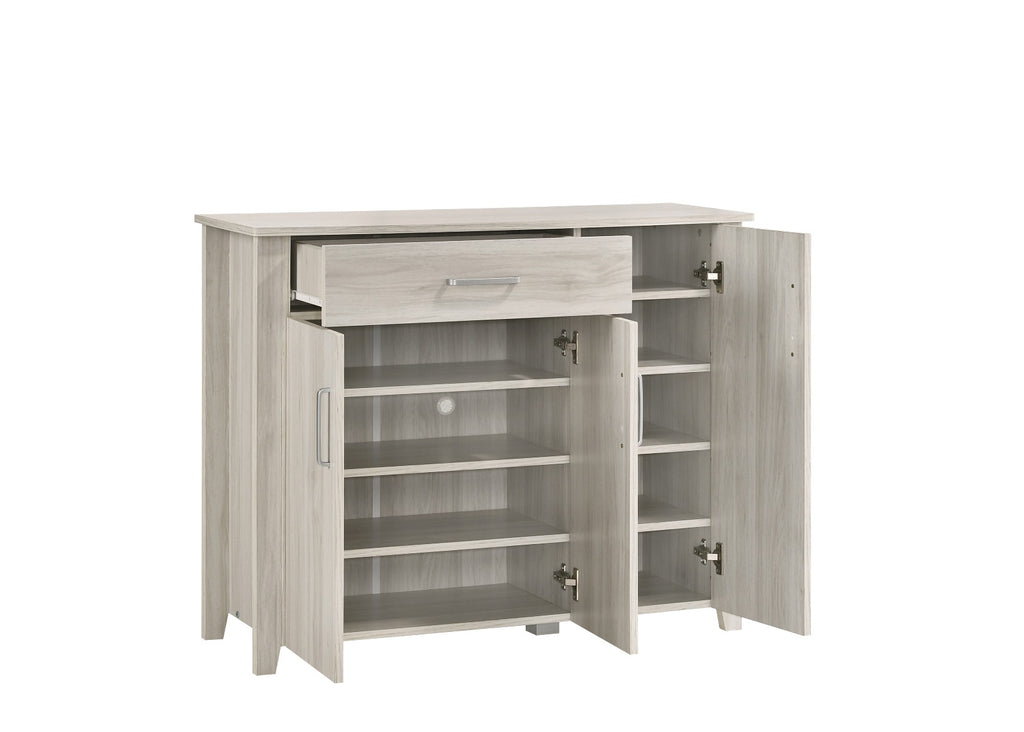 Large Shoe Cabinet With Drawer In White Oak