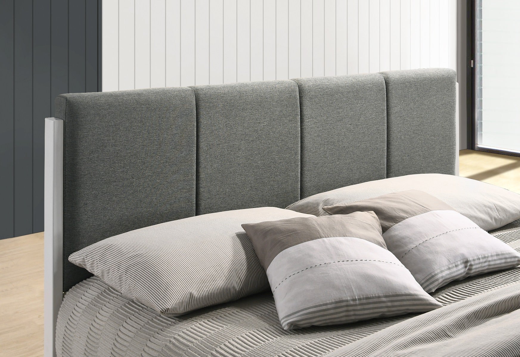 Fabric Upholstered Bed Frame in Grey - King