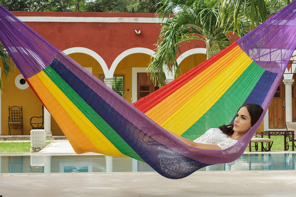 King Size Cotton Hammock in Rainbow