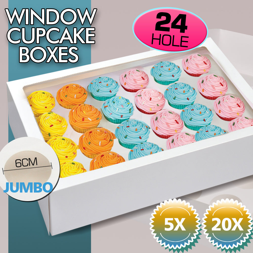 24 Holes Cupcake Boxes 5/20 Pk Window Face With Inserts Cake Boxes Board