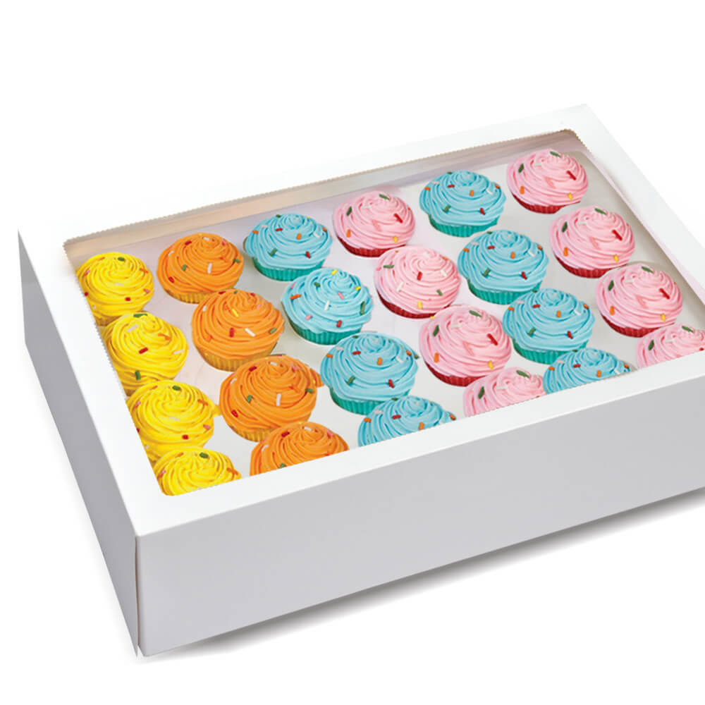 24 Holes Cupcake Boxes 5/20 Pk Window Face With Inserts Cake Boxes Board