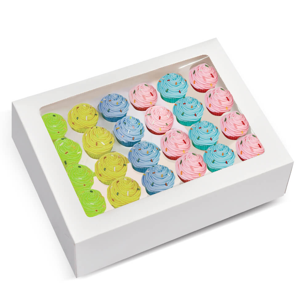 24 Mini Holes Cupcake Boxes 5/20 Pk Window Face With Inserts Cake Boxes Board