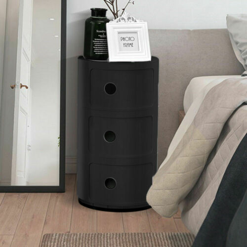 2x Levede Round Cabinet Bed Side Table Storage Organizer Cabinet 2 Drawers Black