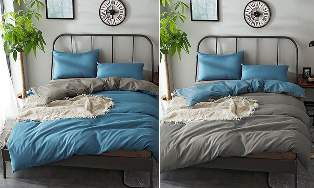 DreamZ 1000TC Microfibre Reversible Duvet Cover Pillow Case Set in Queen Size