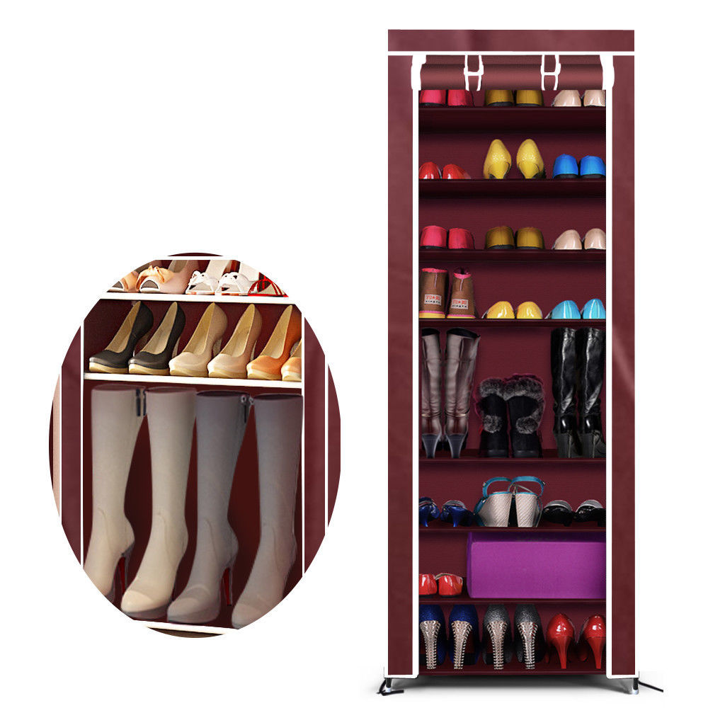 Levede Portable Wardrobe 10 Tier Shoe Rack Storage Cabinet Organiser Wine Cover