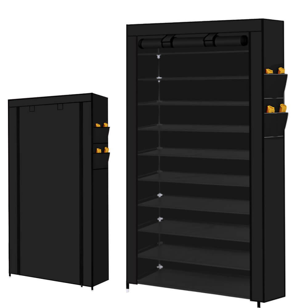 Levede 10 Tier Shoe Rack Portable Storage Cabinet Organiser Wardrobe Black Cover