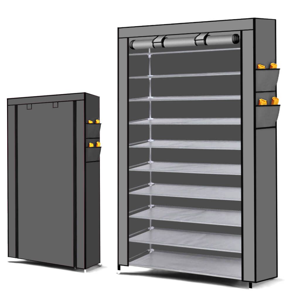 Levede 10 Tier Shoe Rack Portable Storage Cabinet Organiser Wardrobe Grey Cover-Store Zone-Online Shopping Store Melbourne Australia