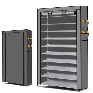 Levede 10 Tier Shoe Rack Portable Storage Cabinet Organiser Wardrobe Grey Cover-Store Zone-Online Shopping Store Melbourne Australia