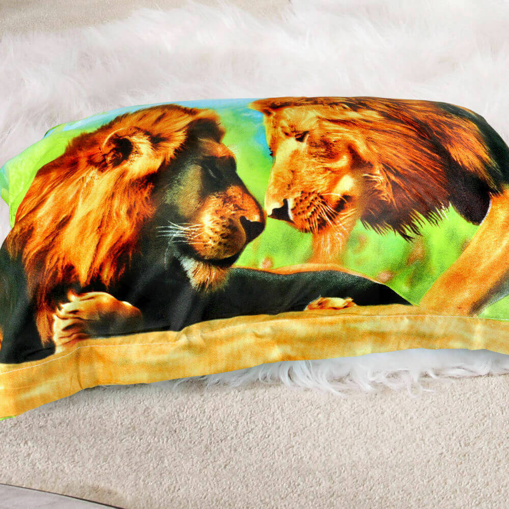 3D Bed Quilt Cover With Pillowcase Lion Pattern King Single Size